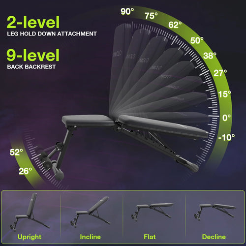 9 Positions Adjustable Weight Bench, Foldable Workout Bench with 800Lbs Weight Capacity, Bench Press Bench for Full Body Workout