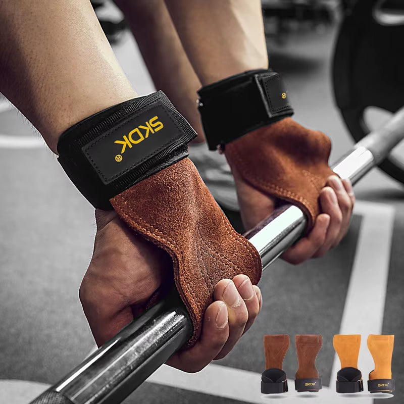 Premium Cowhide Gym Grips with Wrist Wraps - Ultimate Weightlifting Gloves for Men & Women
