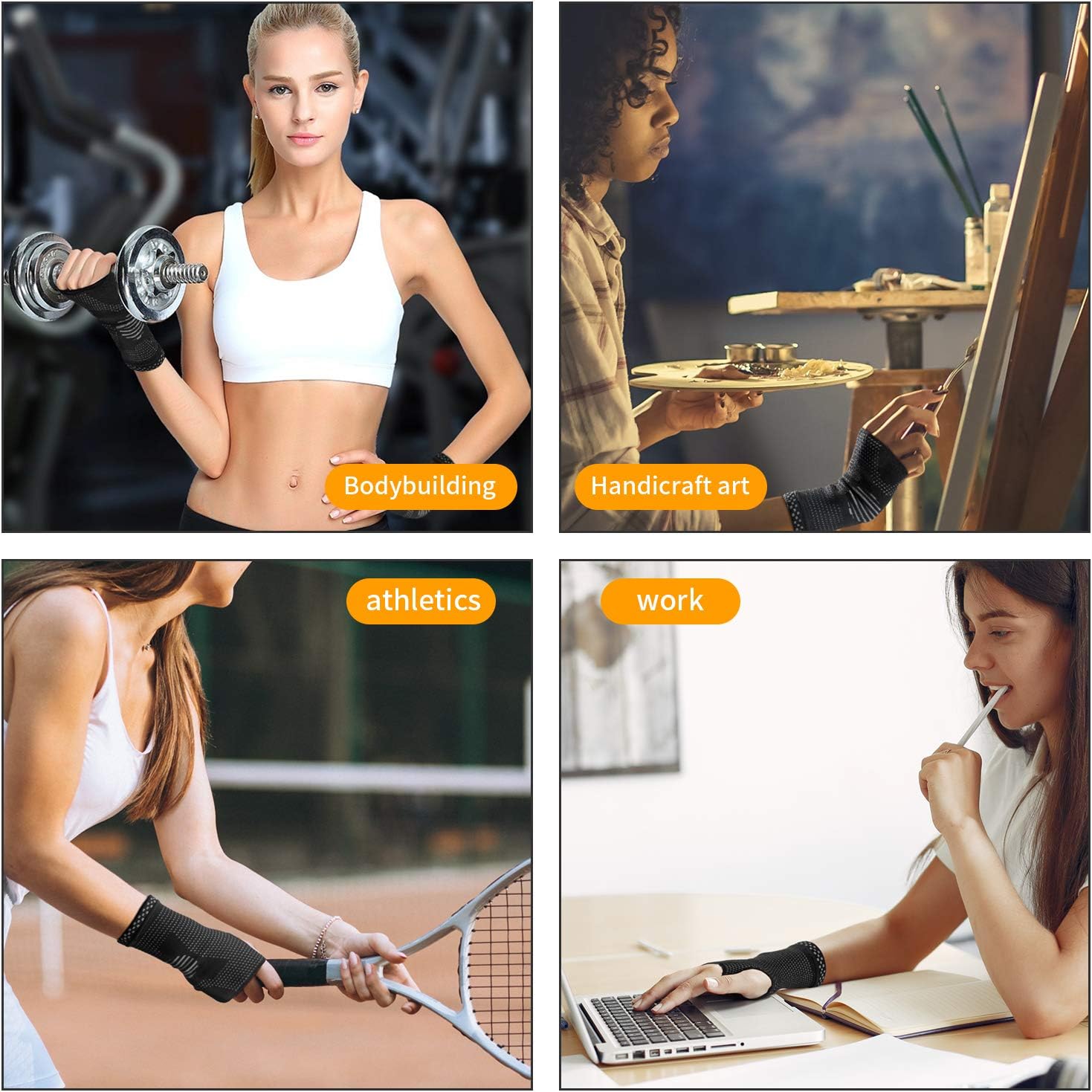 Wrist Supports 2 Pack for Left and Right Hand, Wrist Brace Compression Sleeves for Carpal Tunnel and Wrist Pain Relief, Tendonitis, Arthritis, Sports, Typing