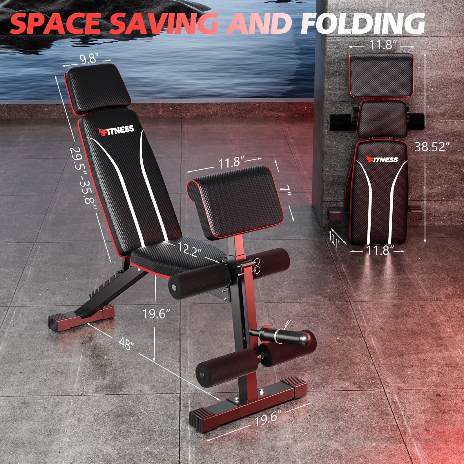 7 Positions Adjustable Weight Bench with Extended Headrest & Preacher Curl,Foldable Workout Bench Olympic Weight Bench for Home Gym Full Body Strength Training,Support up to 800Lbs