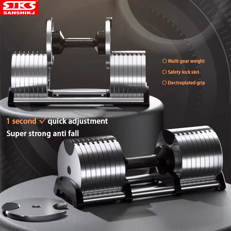 Electroplated Adjustable Dumbbells for Professional Gym Use, 32Kg Weight with 4Kg Increment, 2024 Model